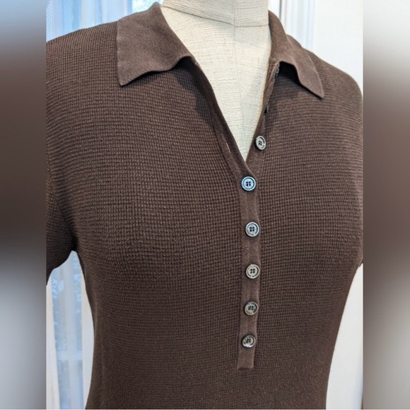 CELINE polo knit shirt brown sz L logo buttons sporty slim top made in France - Picture 4 of 7